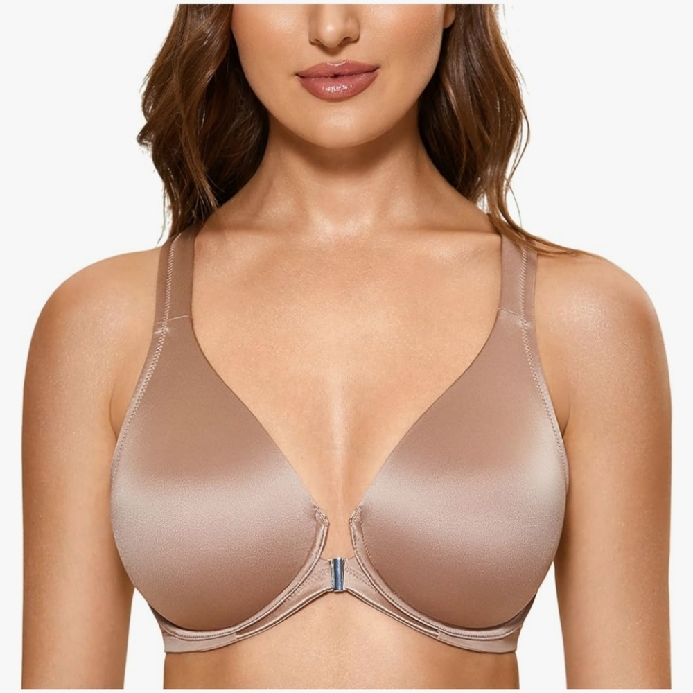 Front Closure Racerback Bra  Full CoverageUnderwire Unlined Seamles Plunge Bra
